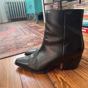 Franco Sarto Black Leather Pointed Ankle Boots
